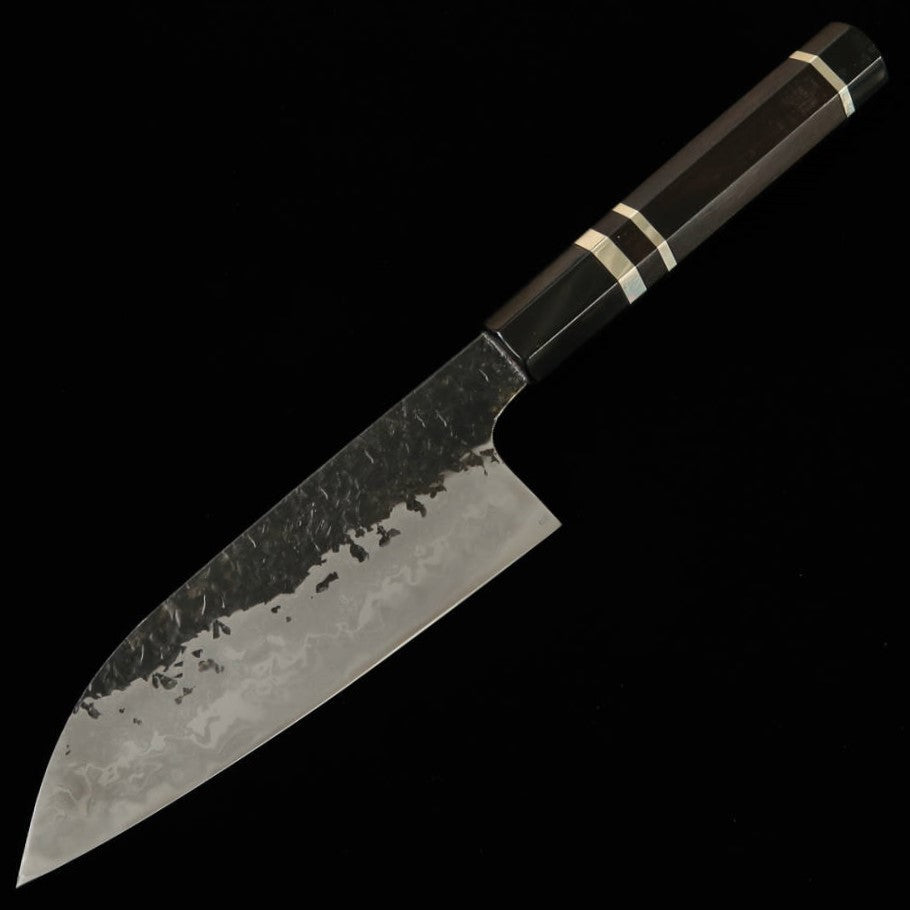 Kisuke KISUKE Enn forja de cuchillos Manaka Santoku Aogami nº1 acabado martillado damasco Kasumi auténtico mango de ébano con anillo de plata (160 mm)