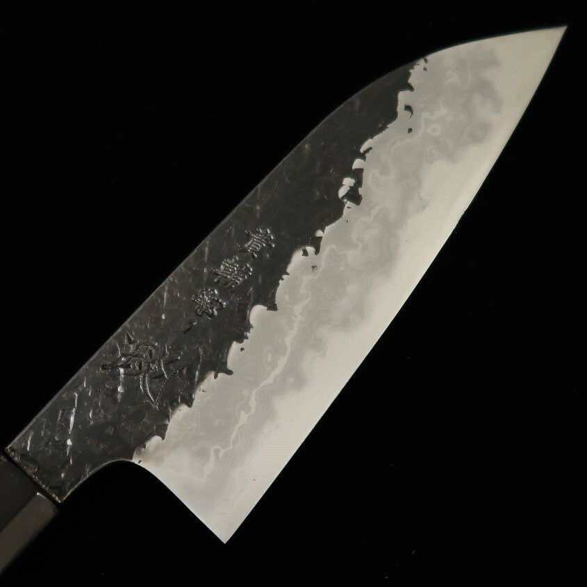 Kisuke KISUKE Enn forja de cuchillos Manaka Santoku Aogami nº1 acabado martillado damasco Kasumi auténtico mango de ébano con anillo de plata (160 mm)