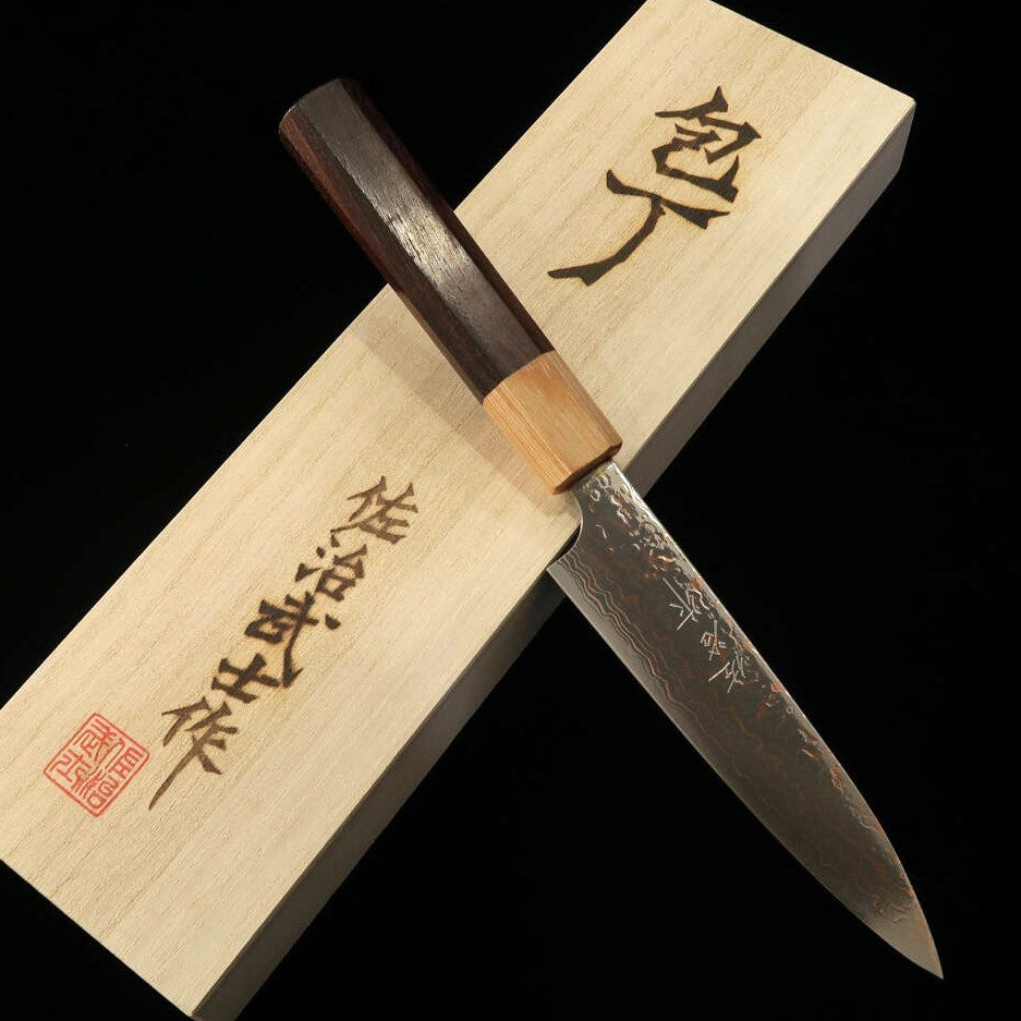 佐治武士SAJITAKESHI ペティ VG10 有色ダマスカス 紫檀八角柄(130mm)