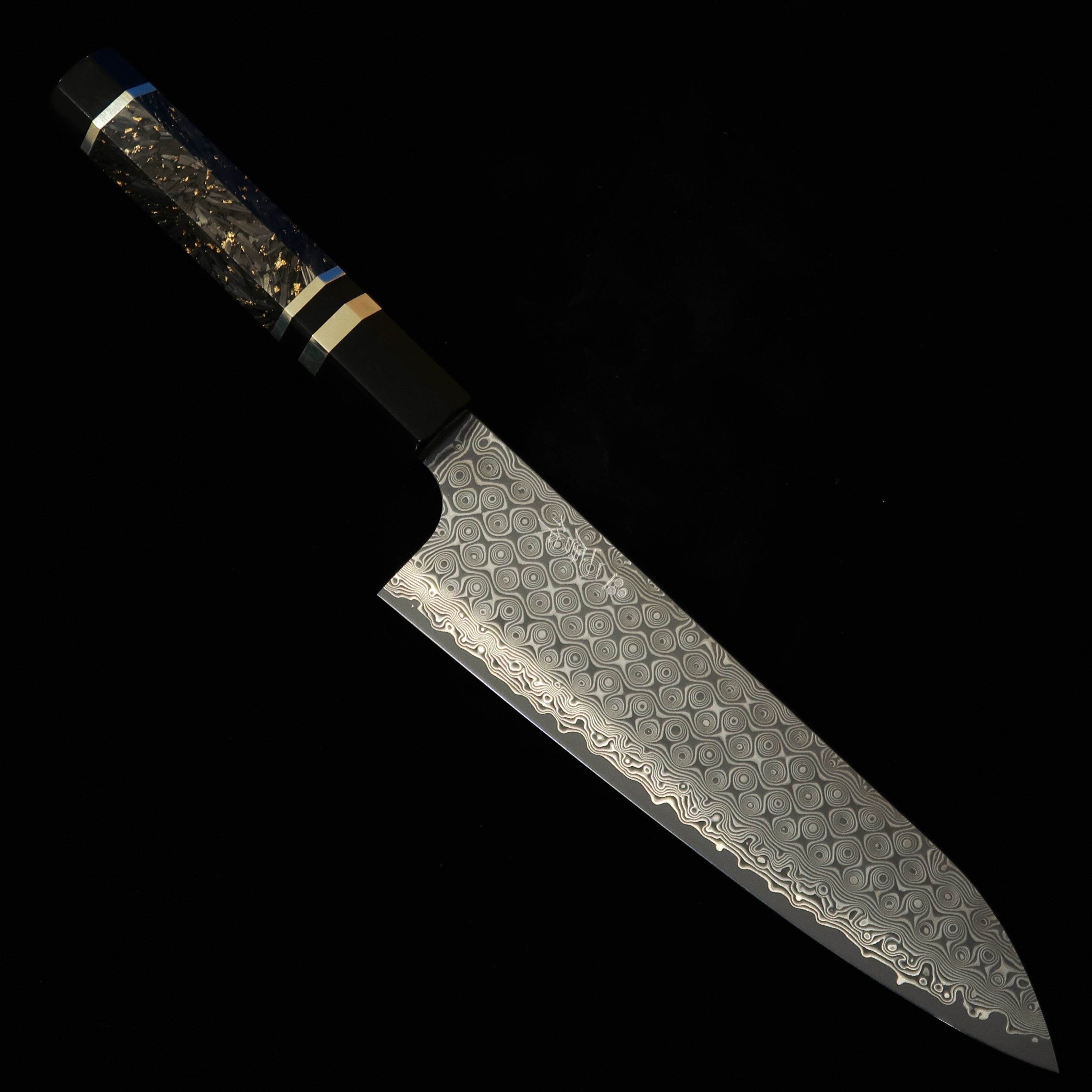二唐刃物鍛錬所NIGARA 暗紋 牛刀 SG2 ダマスカス カーボンファイバー