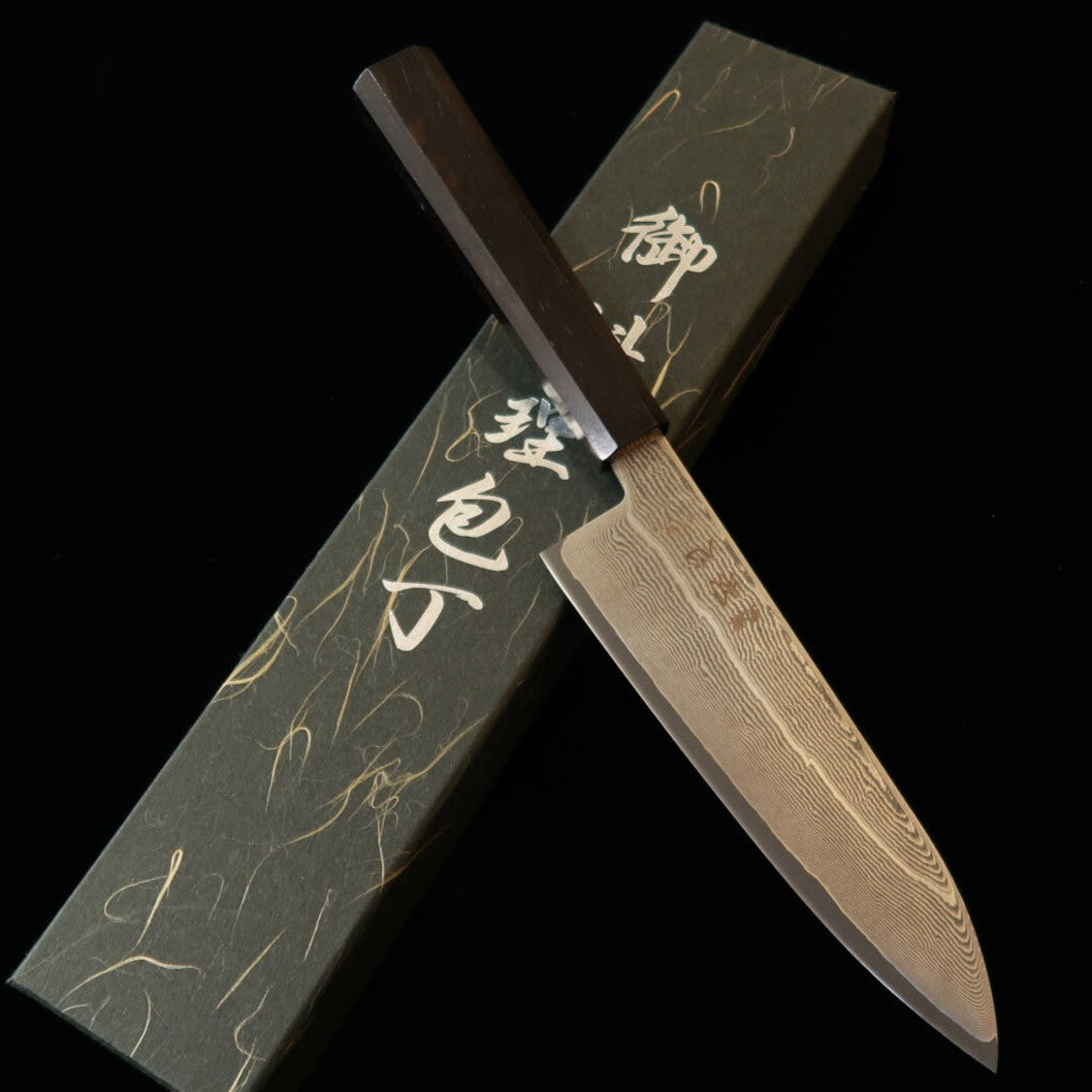 初心 HATSUKOKORO 三徳 銀紙三号 ダマスカス 黒檀一体型柄 (170mm)