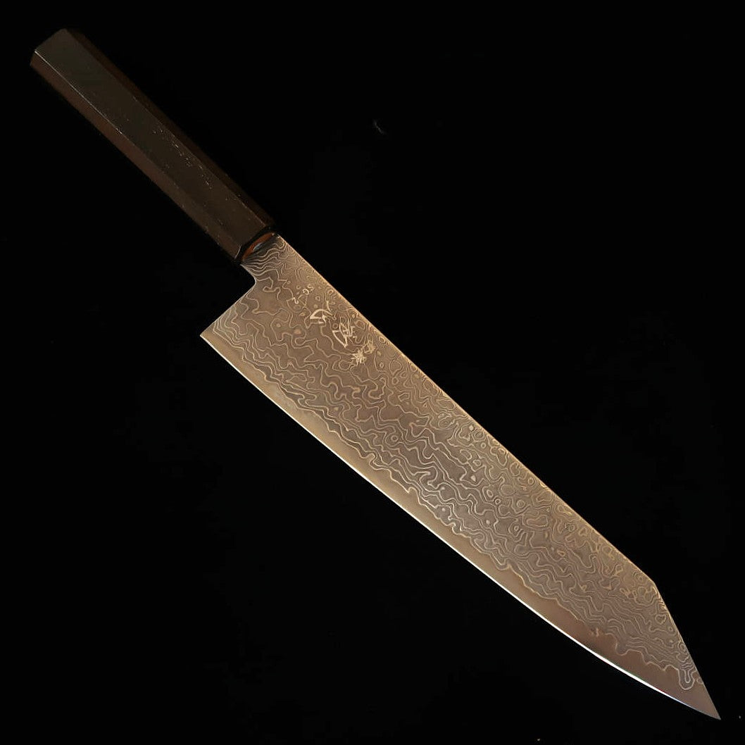 初心 HATSUKOKORO 流氷 切付牛刀 SG2 ダマスカス 磨き 黒檀一体柄（210