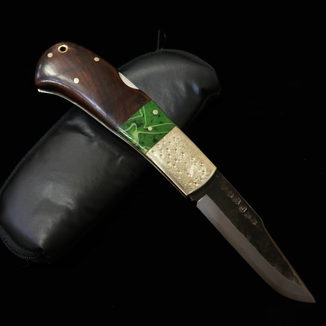 TAKEDA Cuchillería Takeda - Forja artesanal de Bitchū, obra de Fumio Inagaki, navaja plegable con bloqueo trasero, resina/madera de hierro