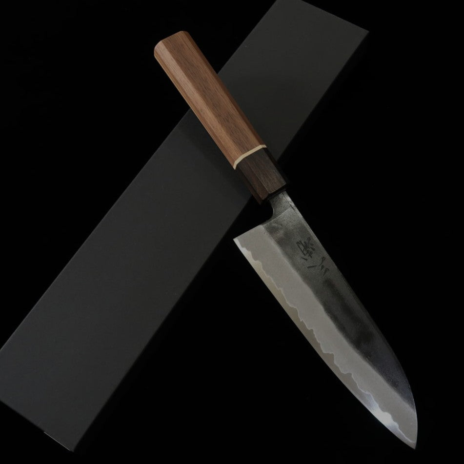 Santoku MIURA Murame, aço azul #2, acabamento kuro-uchi, cabo octogonal de noz (165mm)