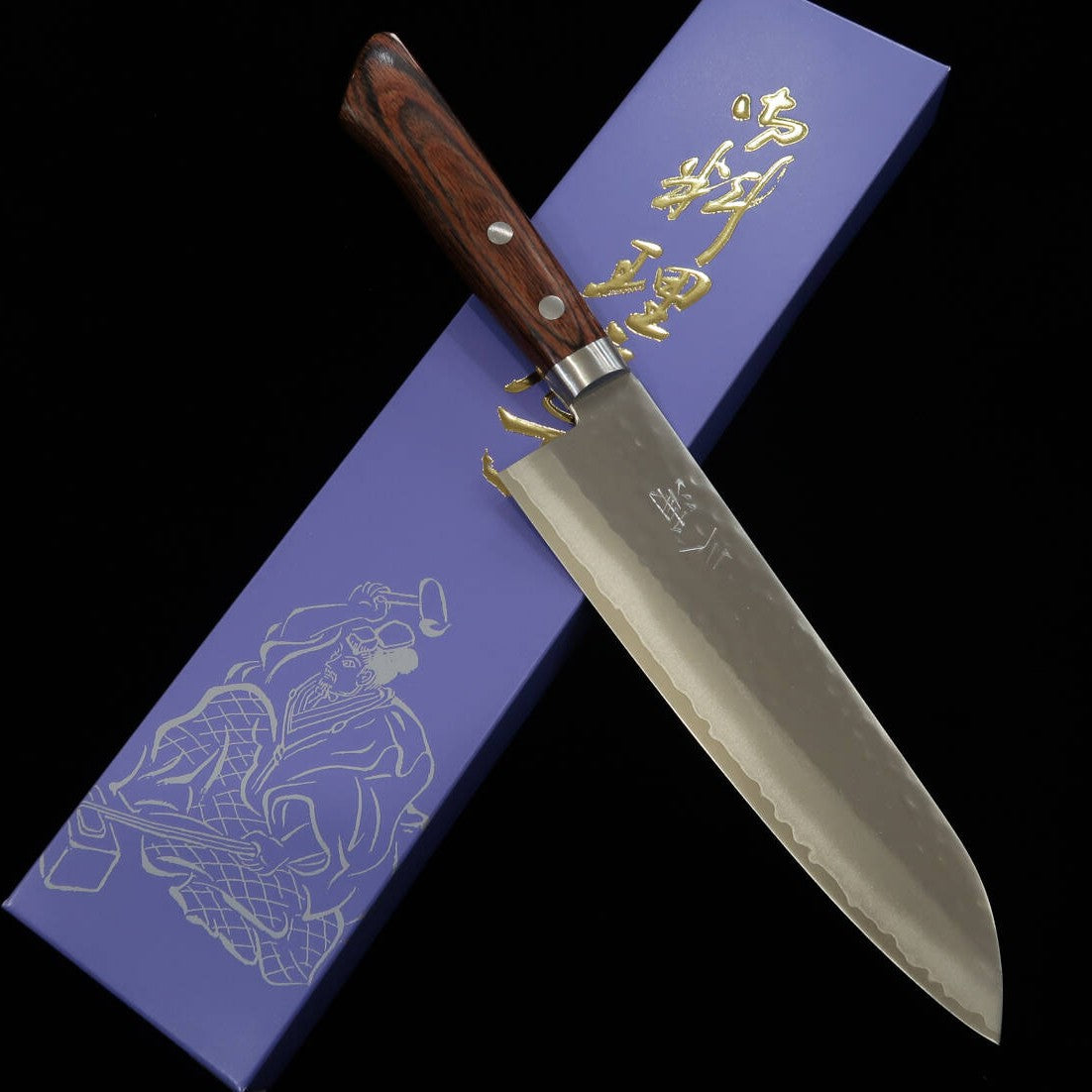 三浦 MIURA 牛刀 刻流 VG10 鎚目 ダマスカス マホガニー柄(185mm)