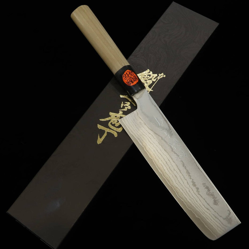 Tanaka Kazuyuki Hamono SHIGEKI TANAKA Nakiri VG10 Damasco, mango de magnolia con virola de búfalo (170 mm)