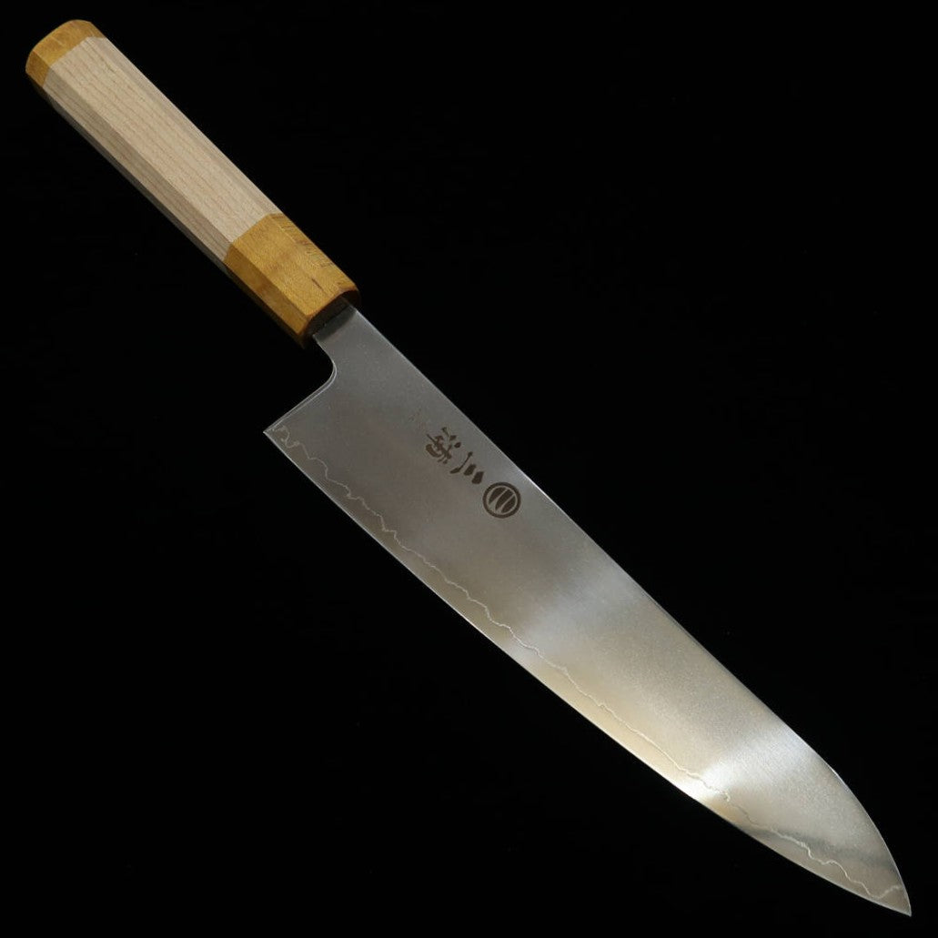 Gyuto MIURA Hikari SLD acabado pulido, mango de arce doble aro -amarillo- (195 mm)