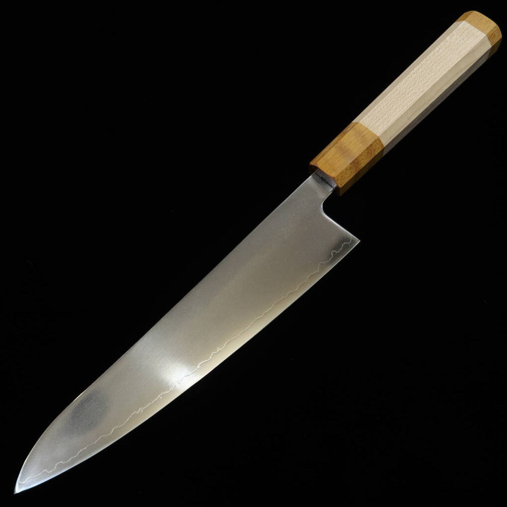 Gyuto MIURA Hikari SLD acabado pulido, mango de arce doble aro -amarillo- (195 mm)