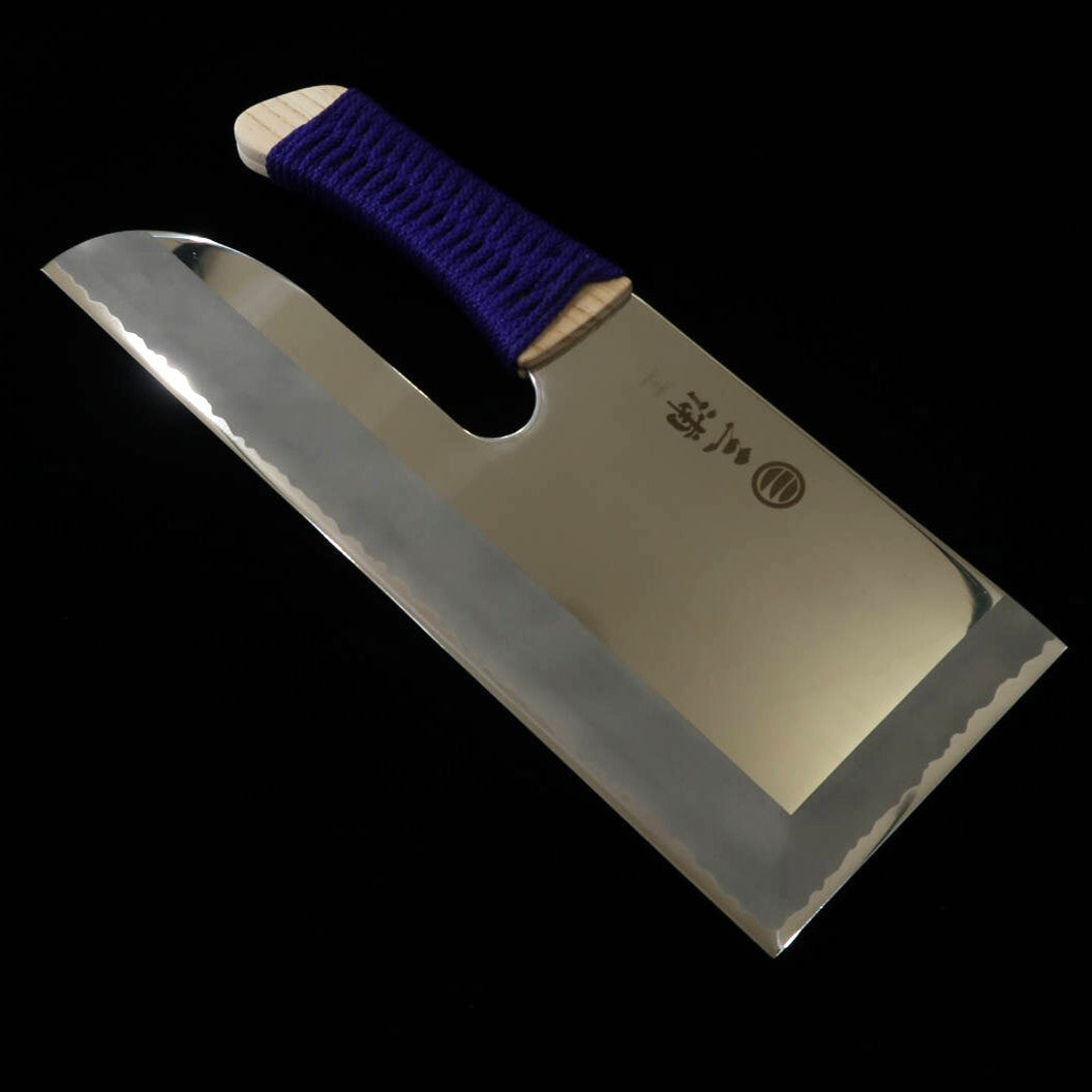 三浦 MIURA そば切り/麺切 ステンレス 滑り止め用紫の紐巻き柄(330mm)