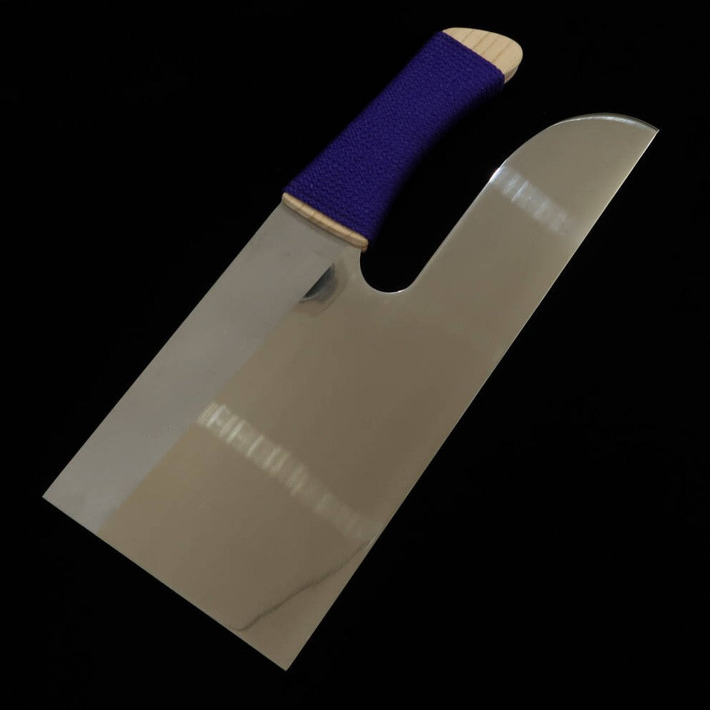 三浦 MIURA そば切り/麺切 ステンレス 滑り止め用紫の紐巻き柄(330mm)