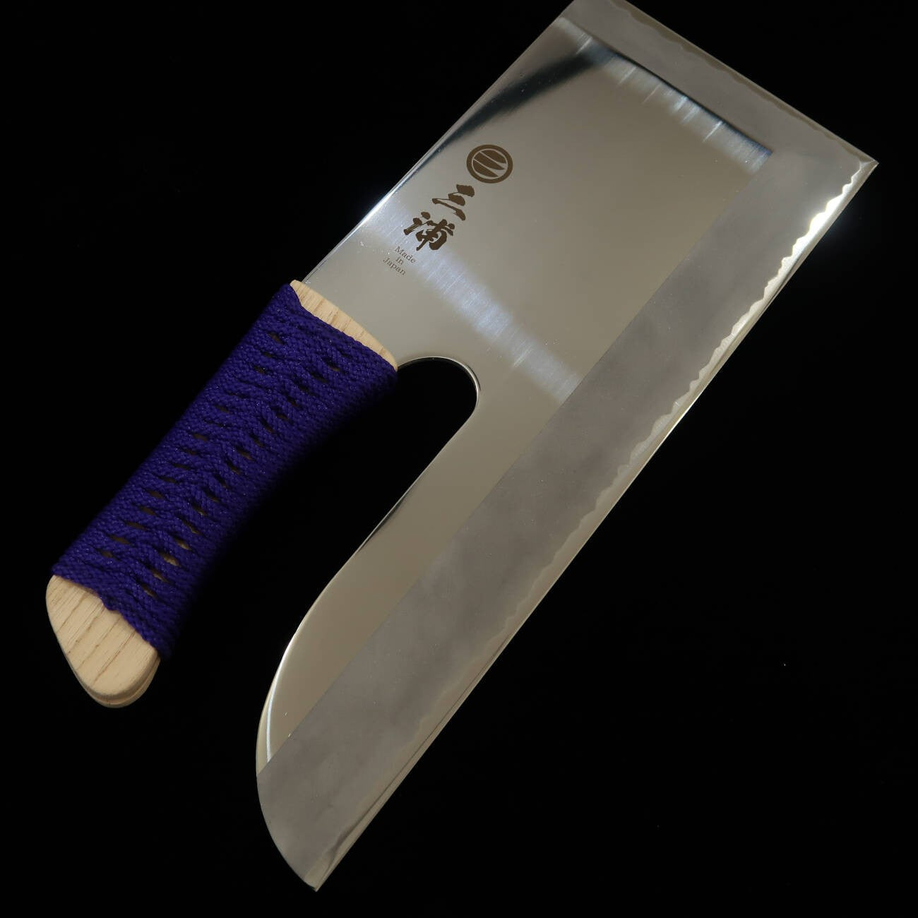 三浦 MIURA そば切り/麺切 ステンレス 滑り止め用紫の紐巻き柄(330mm)