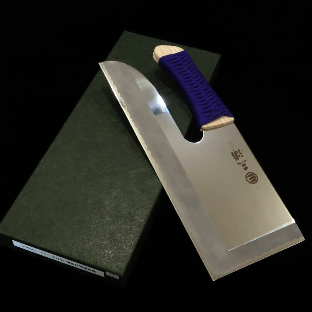 三浦 MIURA そば切り/麺切 ステンレス 滑り止め用紫の紐巻き柄(330mm)