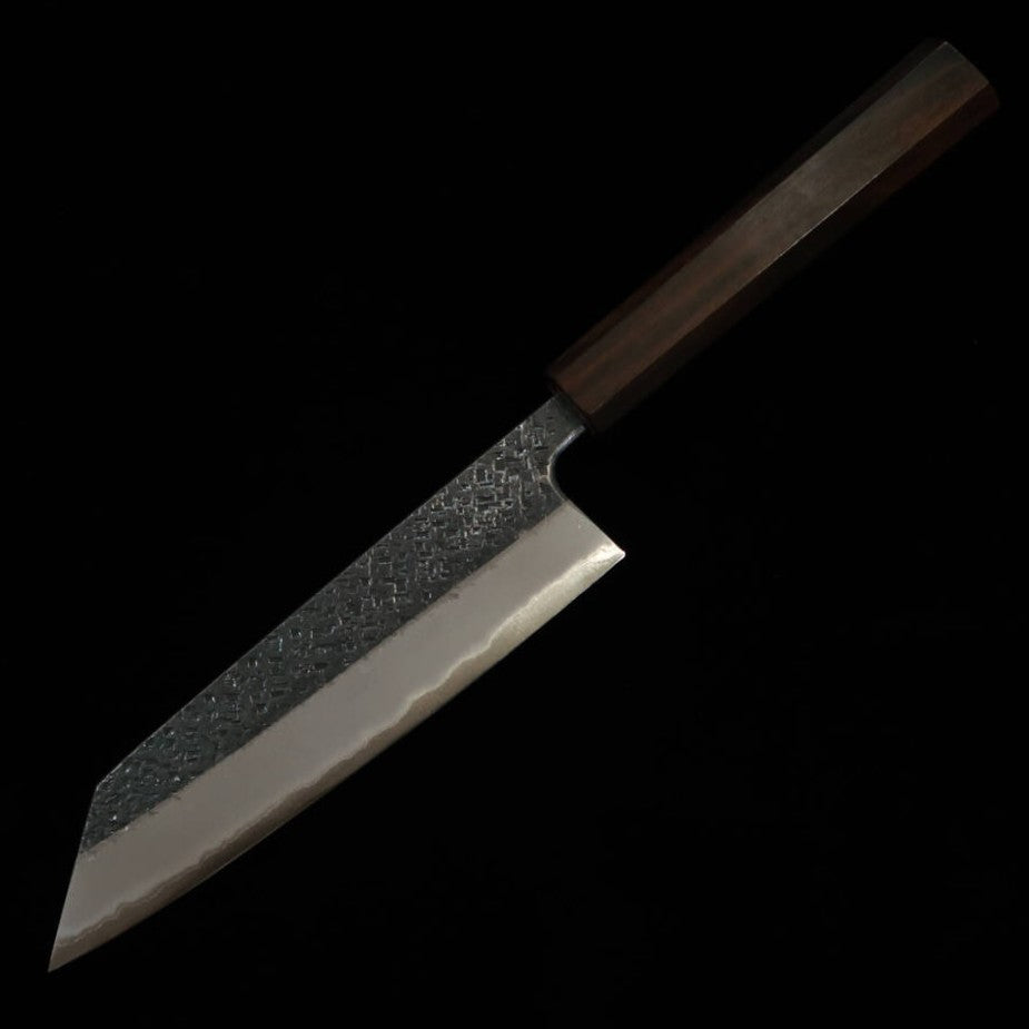 Tosa Muneishi Bunka Aço Azul No.2, acabamento martelado, lâmina preta, cabo octogonal em ébano (165mm)