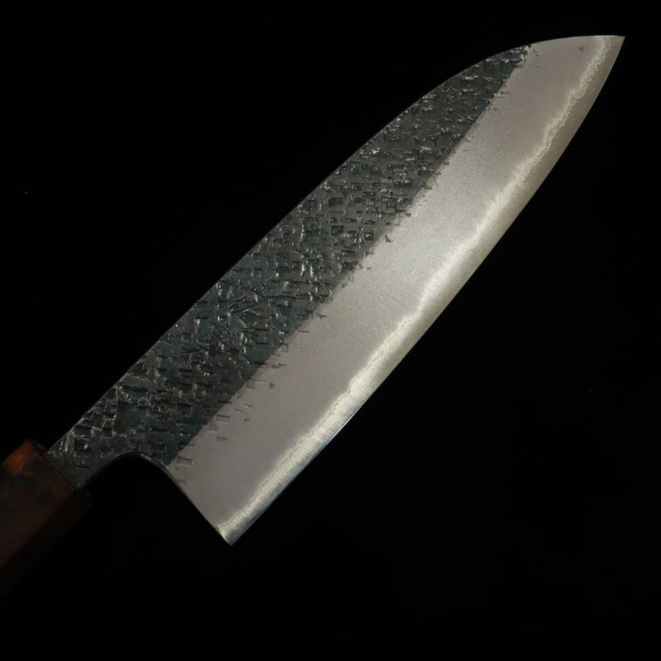 Tosa Muneishi TOSAMUNEISHI Santoku Aogami n°2 martelé, finition noire, manche octogonal en ébène (165 mm)