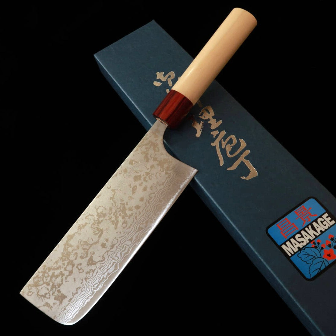 MASAKAGE VG10 Damasco Nakiri (Cuchillo para verduras) Serie Niebla con Mango de Magnolia (160 mm)