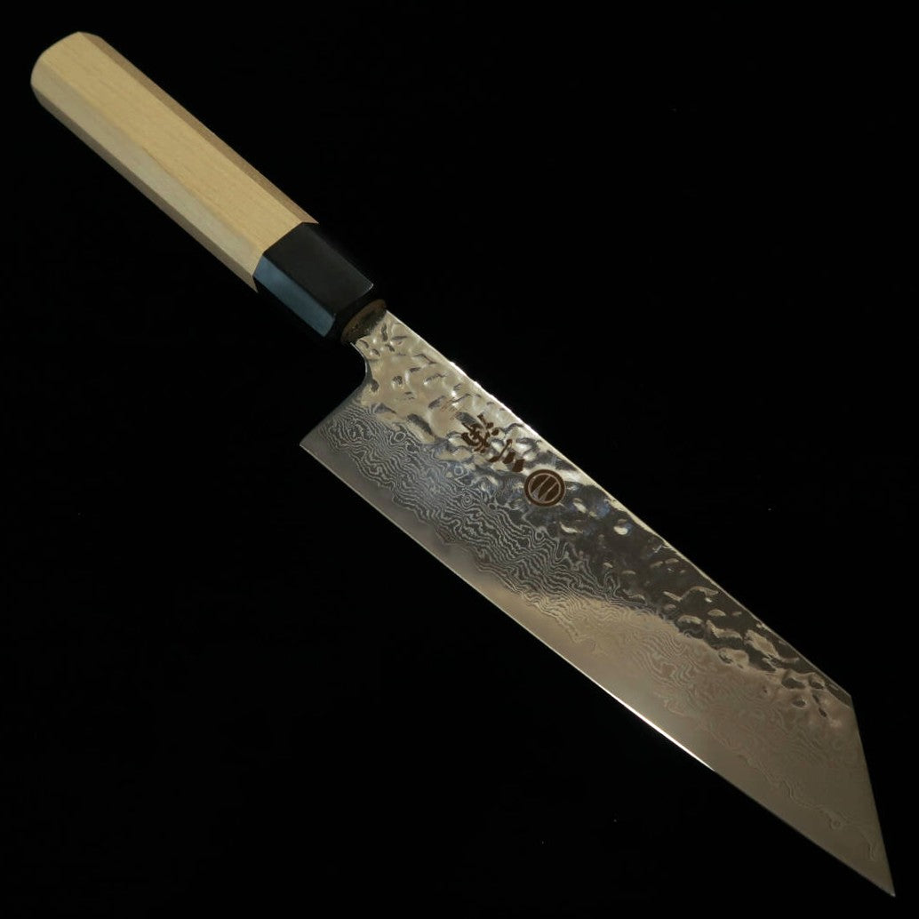 Miura Bunka AUS10 Mirror-Finished Hammered Damascus Knife with Magnolia Octagonal Handle (170mm)