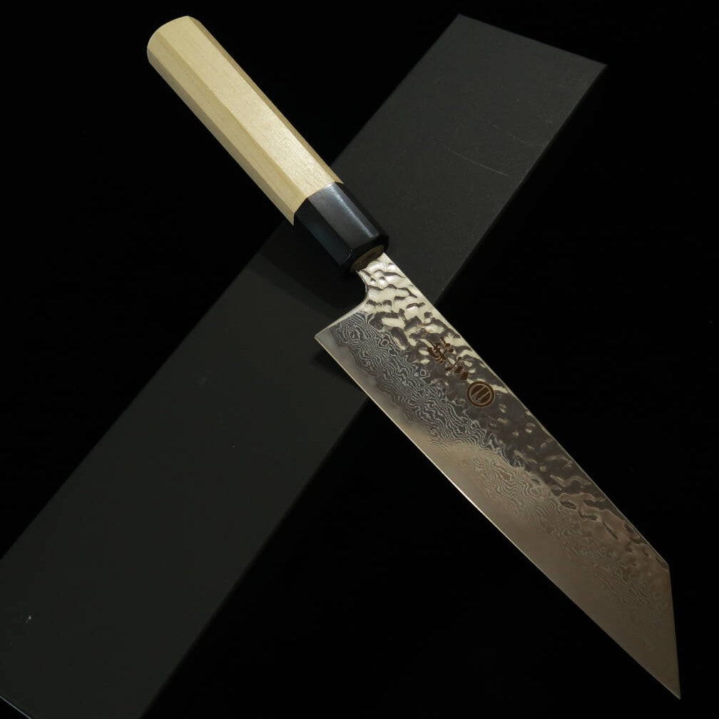 Miura Bunka AUS10 Mirror-Finished Hammered Damascus Knife with Magnolia Octagonal Handle (170mm)