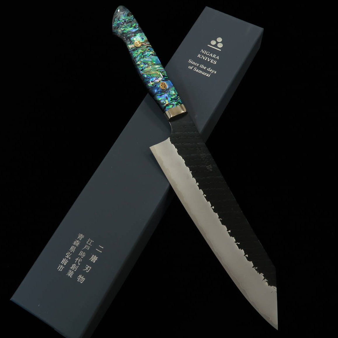 Nigara Cutelaria NIGARA Gyuto Kiritsuke SG2 Acabamento Martelado Preto Cabo de Madrepérola (210mm)