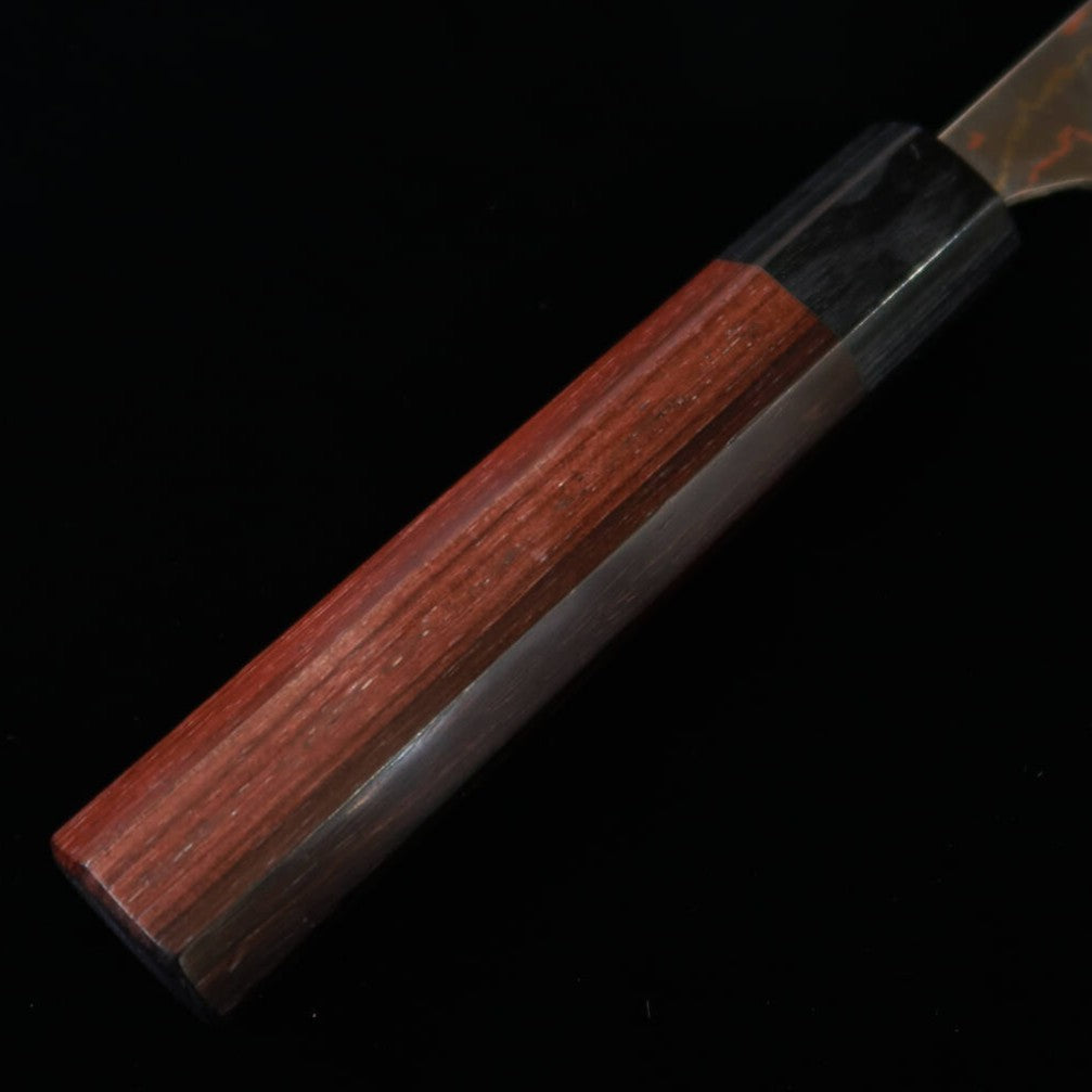 佐治武士SAJI TAKESHI 青二鋼 有色ダマスカス 三徳 紫檀八角柄 (180mm)