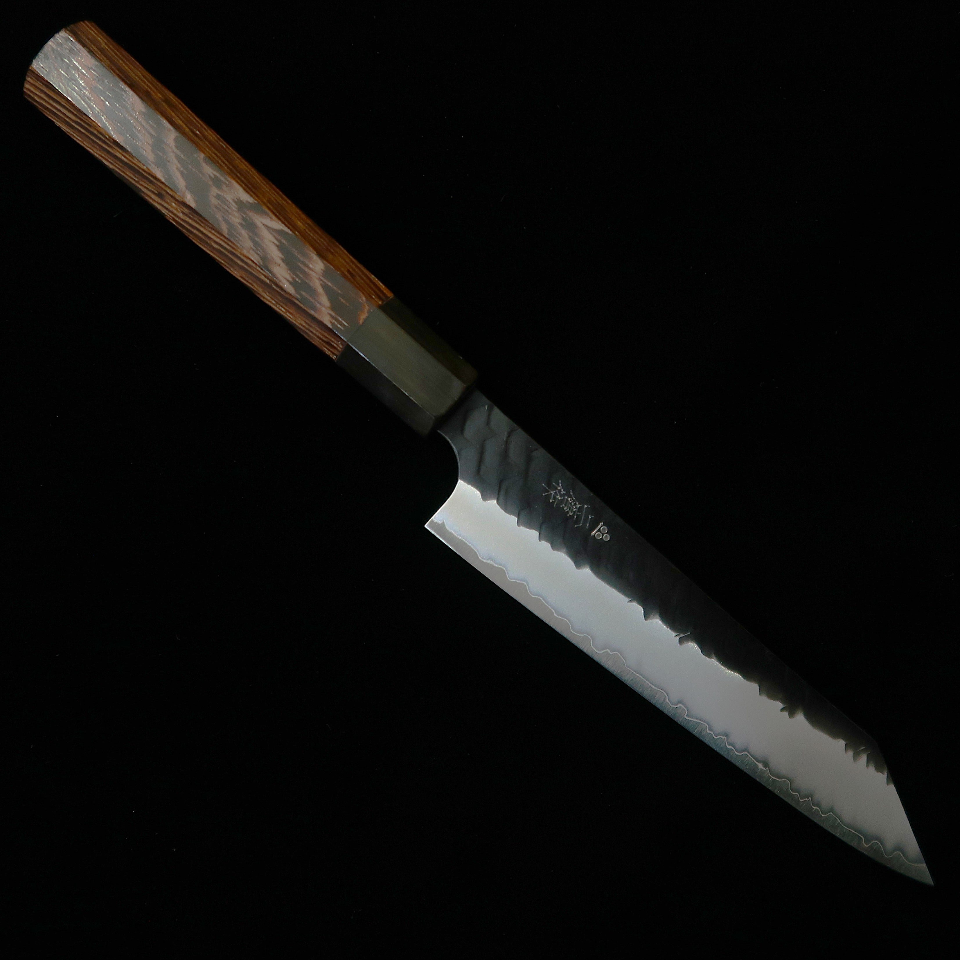 二唐刃物鍛造所 NIGARA 切付ペティ SG2 鎚目 黒打 ウェンジ八角柄