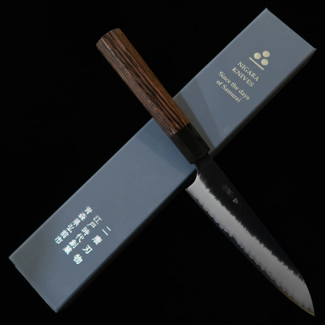 二唐刃物鍛造所 NIGARA ペティ SG2 鎚目 黒打 ウェンジ八角柄(150mm)