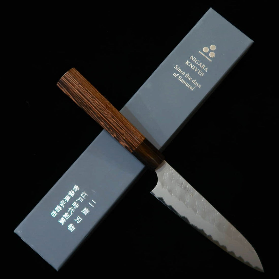 二唐刃物鍛造所 NIGARA ペティ 青紙スーパー 鎚目 ウェンジ八角柄(150mm)