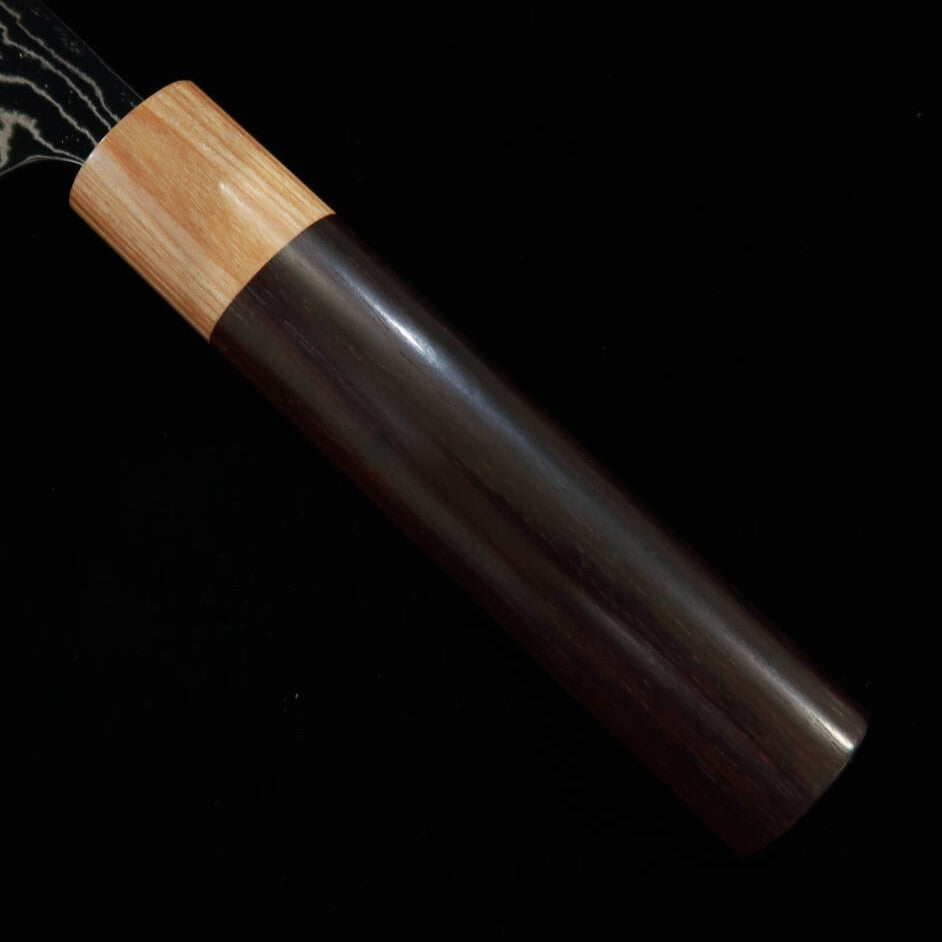Yuta Katayama VG10 Damasco acabado pulido Santoku mango en forma de castaña de palisandro (170mm)
