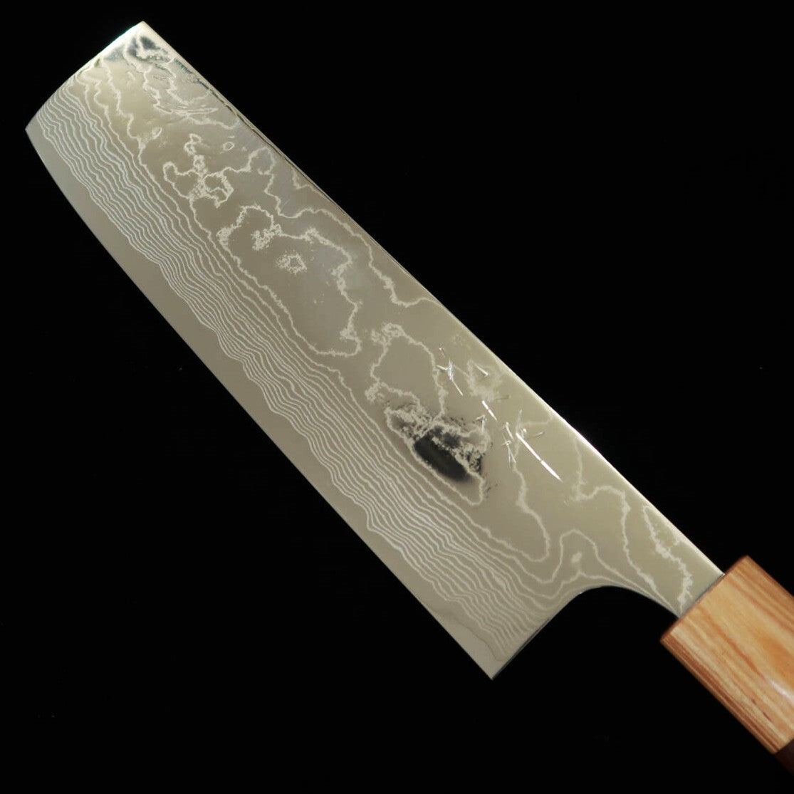 Nakiri Yuta Katayama VG10 acabamento polido em damasco e cabo de jacarandá castanho (170mm)