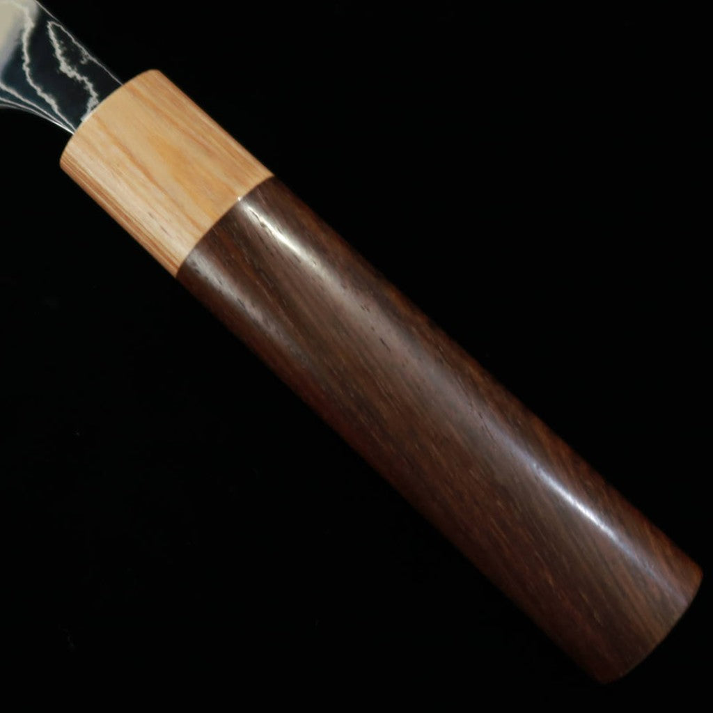 Nakiri Yuta Katayama VG10 acabamento polido em damasco e cabo de jacarandá castanho (170mm)