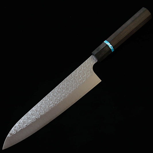 Miura (三浦) Couteau de chef (Gyuto) SG2 martelé, avec manche octogonal en ébène et turquoise (210mm)