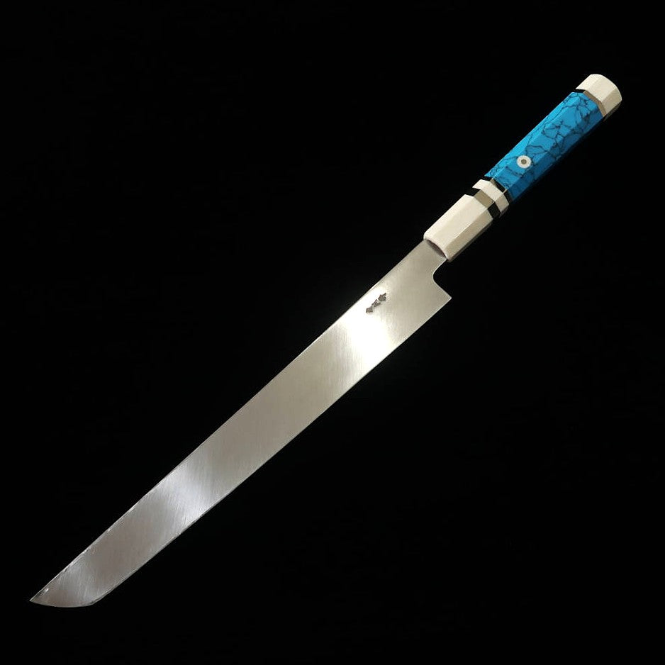 三浦佩 MIURA Obidama 先丸柳刃 VG10 鏡面仕上げ ターコイズハンドル (270mm)