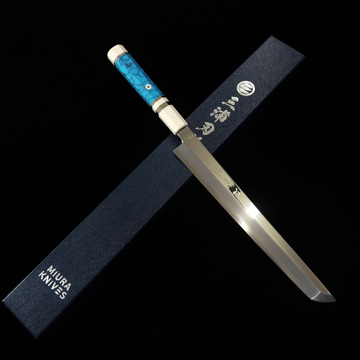 三浦佩 MIURA Obidama 先丸柳刃 VG10 鏡面仕上げ ターコイズハンドル (270mm)
