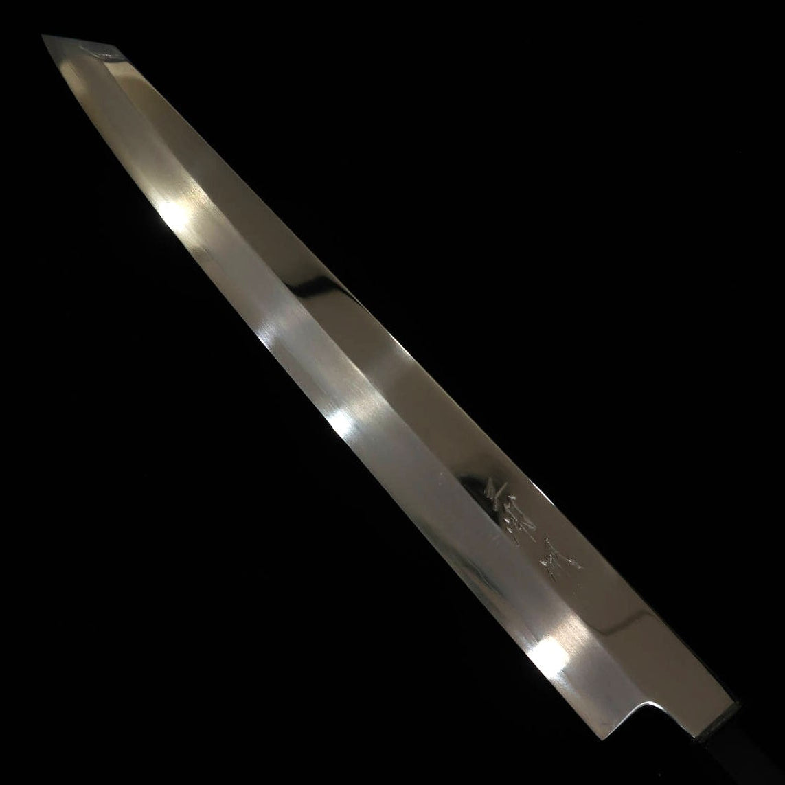 Kiritsuke Yanagiba MIURA Obidama Filo unilateral para zurdos, Ginsan no. 3, acabado espejo, mango personalizado -púrpura- (270/300 mm)