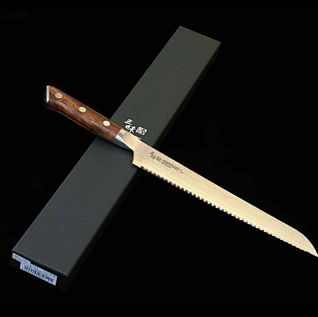 (New Classic) ZANMAI MCUSTA Classic 3 Damascus Bread Knife, Ironwood (230mm)