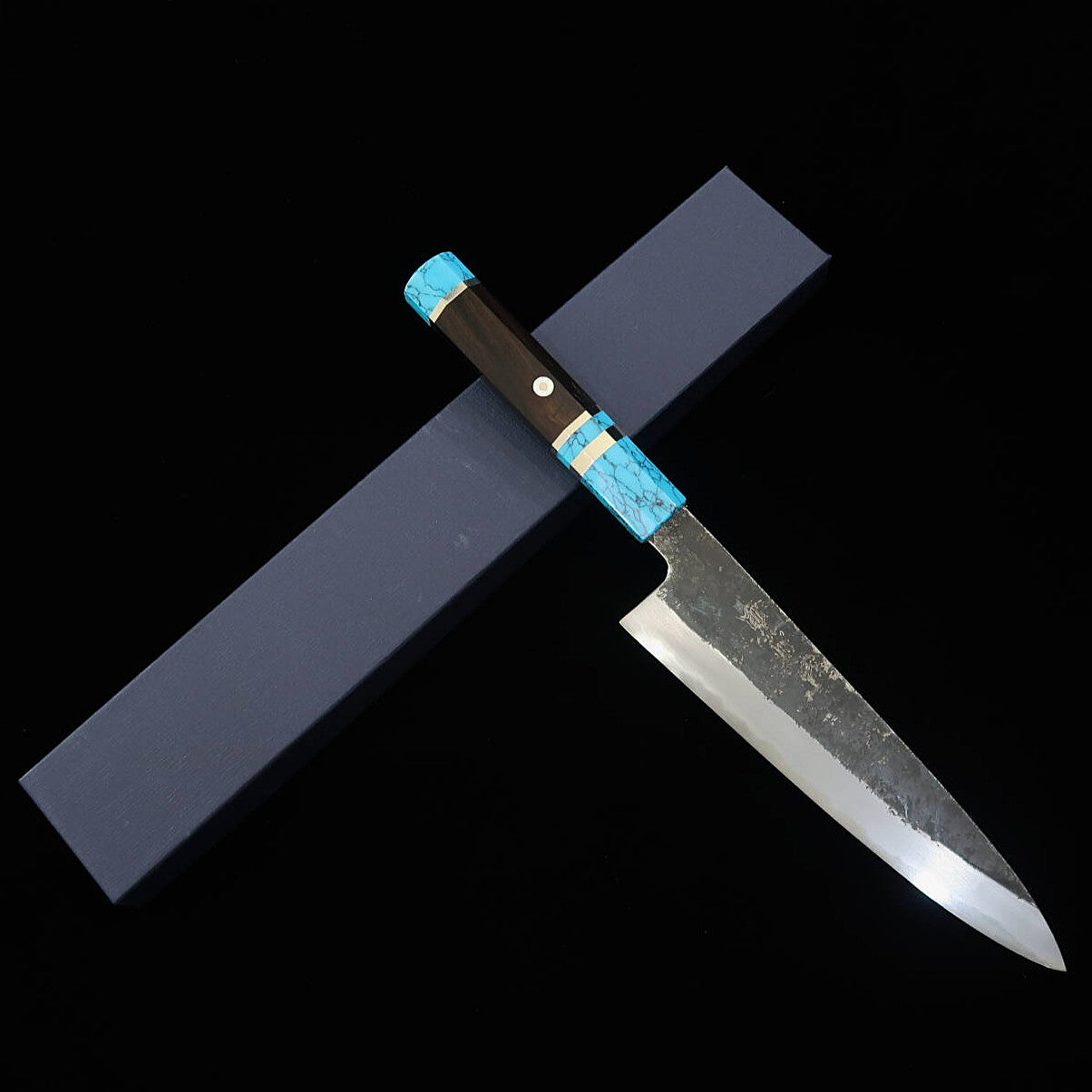 Gyuto MIURA Itadaki Shirogami No. 2 Kurouchi Turquoise handle (210mm)