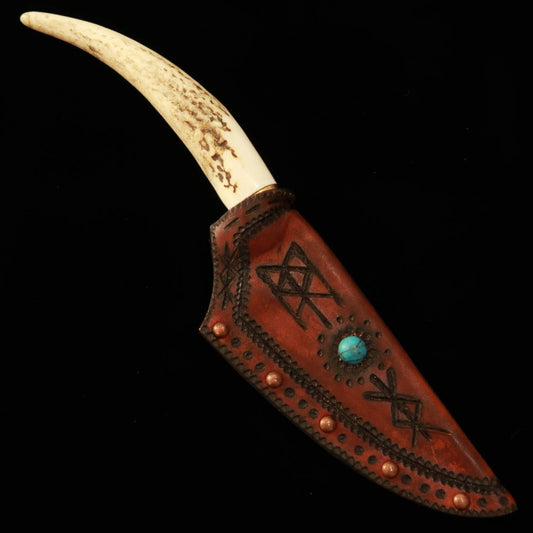 PROMETHEUS Thor Ymir HS Mango de asta de ciervo con funda de cuero (82mm)