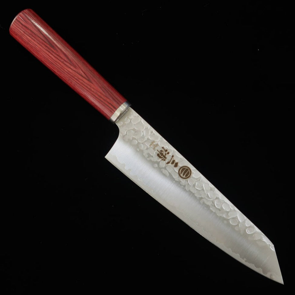 Kiritsuke MIURA acero inoxidable, acabado martillado, mango de madera laminada roja (165 mm)