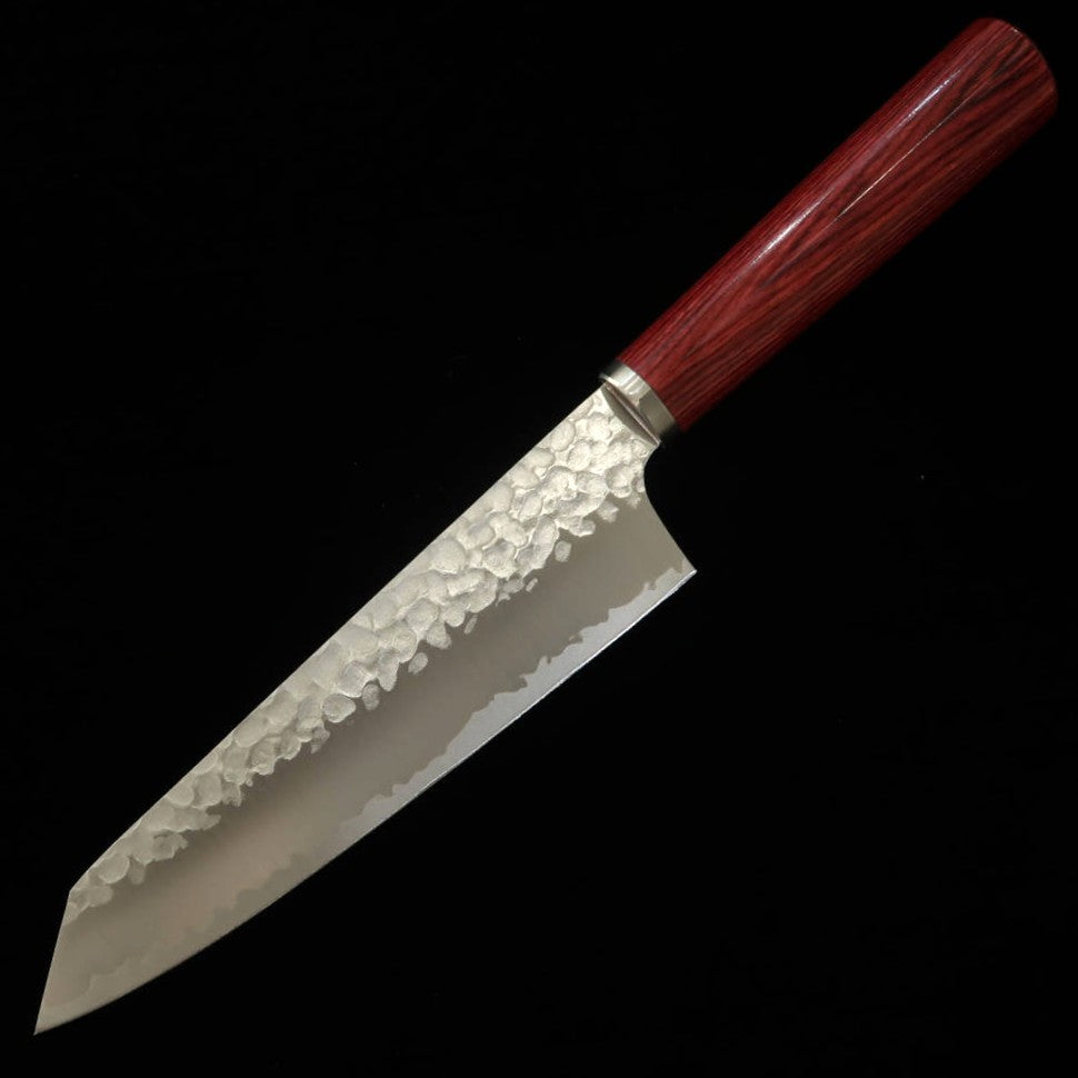 Kiritsuke MIURA acero inoxidable, acabado martillado, mango de madera laminada roja (165 mm)