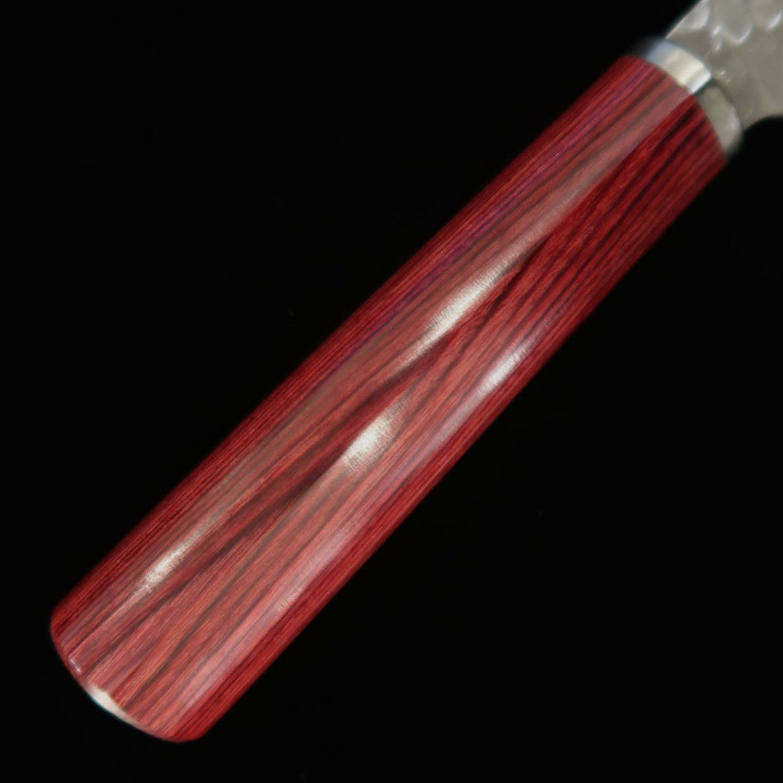 Kiritsuke MIURA acero inoxidable, acabado martillado, mango de madera laminada roja (165 mm)