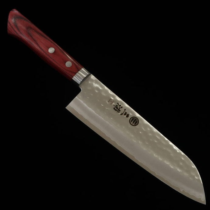 Santoku MIURA V1 Martillado Mango Rojo (165mm)