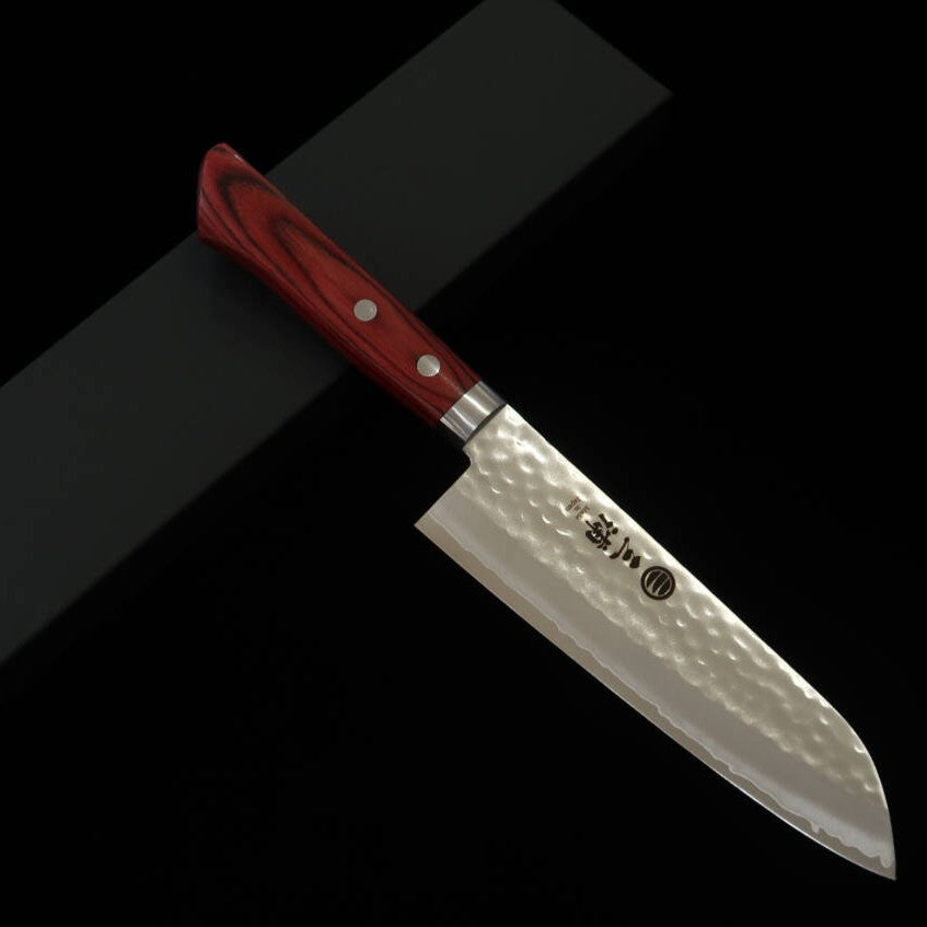 Santoku MIURA V1 Martillado Mango Rojo (165mm)