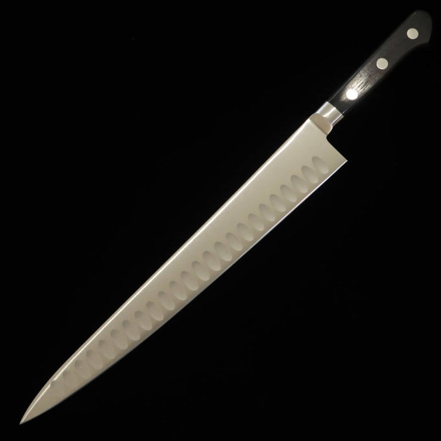 MISONO Acier au molybdène, couteau à trancher type saumon, manche en bois composite noir (240/270 mm)