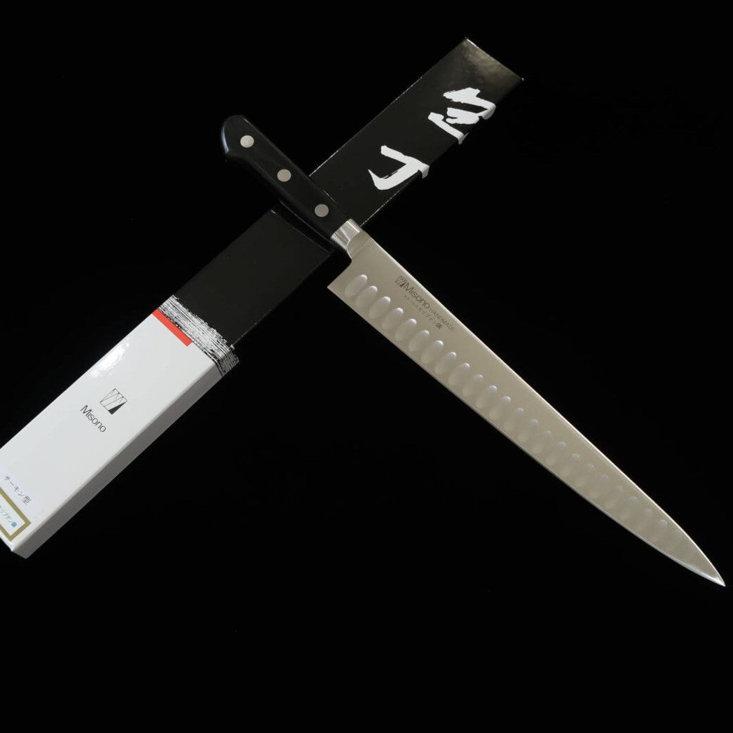 MISONO Acier au molybdène, couteau à trancher type saumon, manche en bois composite noir (240/270 mm)