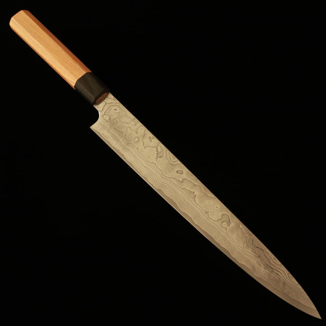 Sujihiki Yuta Katayama Inox VG10 Acabamento Níquel Damasco cabo Keyaki Octogonal (240/270mm)