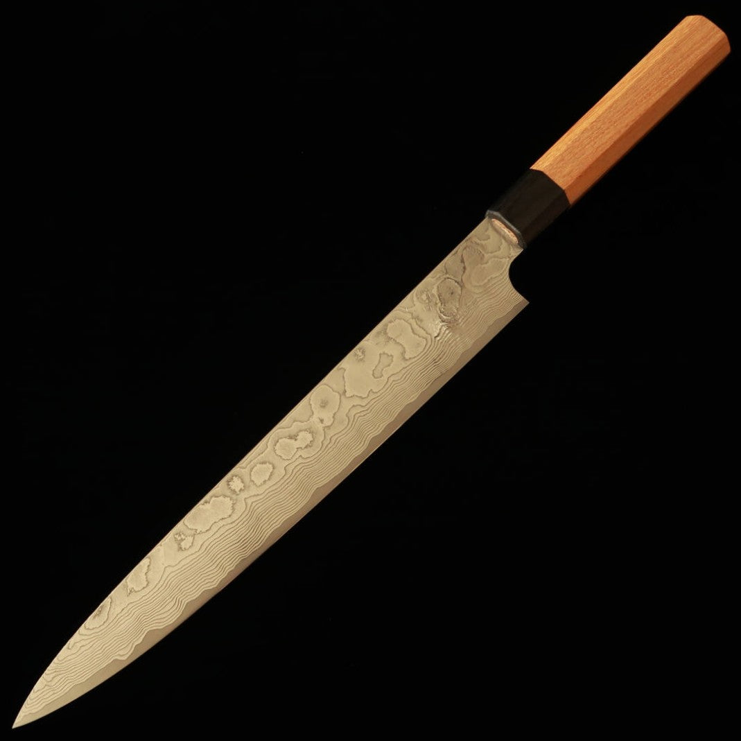 Sujihiki Yuta Katayama Inox VG10 Acabamento Níquel Damasco cabo Keyaki Octogonal (240/270mm)
