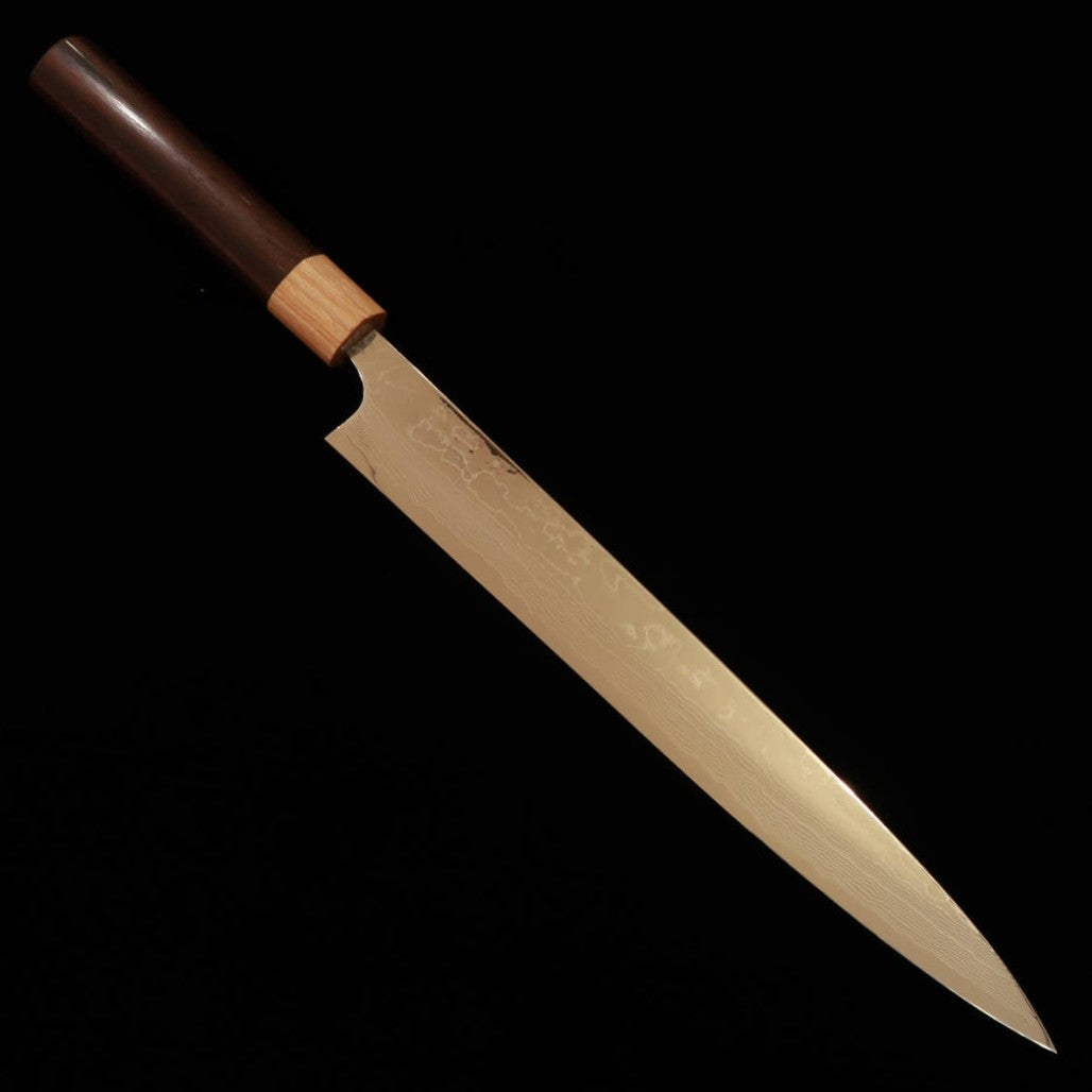 Sujihiki Yuta Katayama Inox VG10 Damasco Acabamento Polido Cabo Rosewood Castanho (240/270mm)