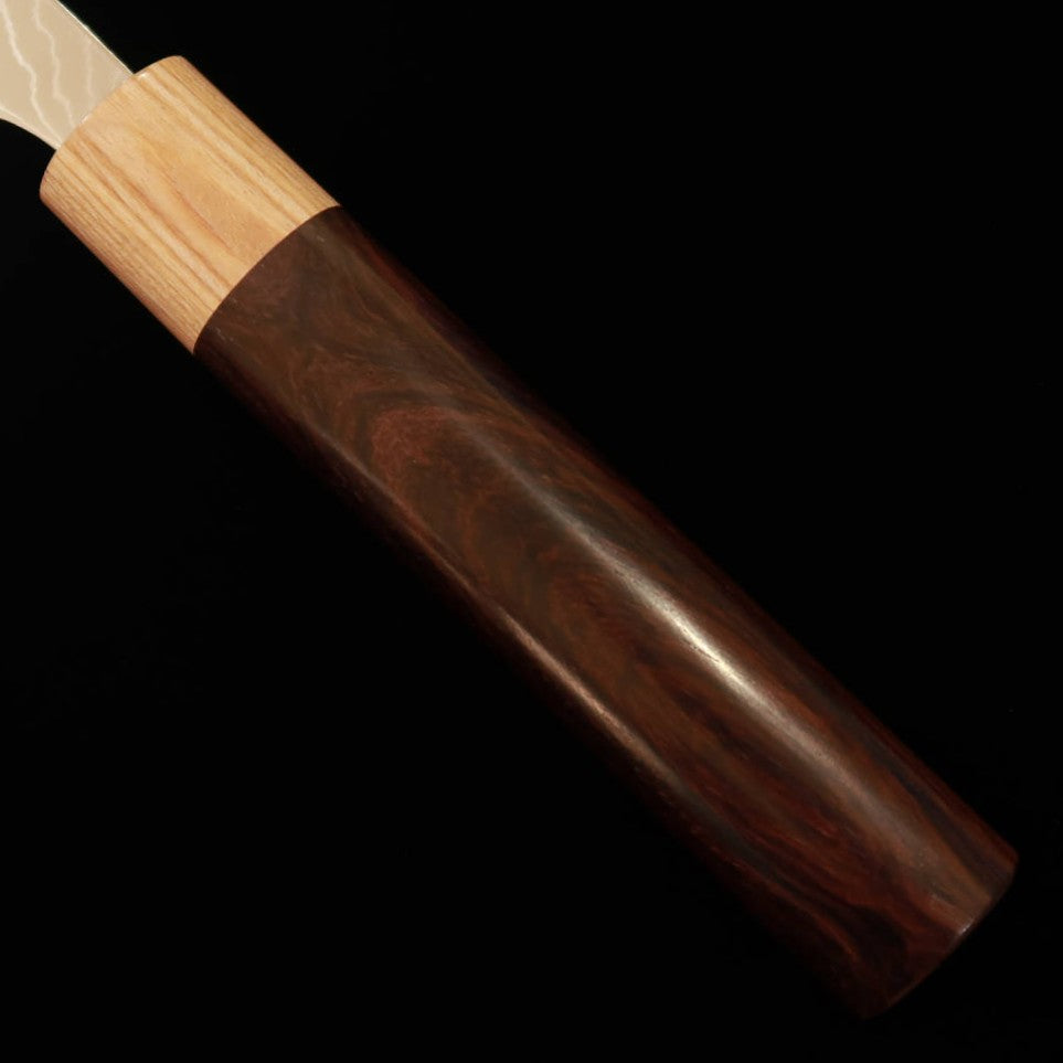 Gyuto Yuta Katayama Inox VG10 com acabamento polido em damasco e cabo de jacarandá castanho (210/240mm)