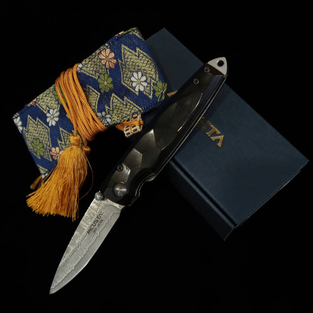 MCUSTA Shinra Emotion Series Hammered, Damascus Black Pakkawood Handle, VG-10, MC-0079DP (71mm)