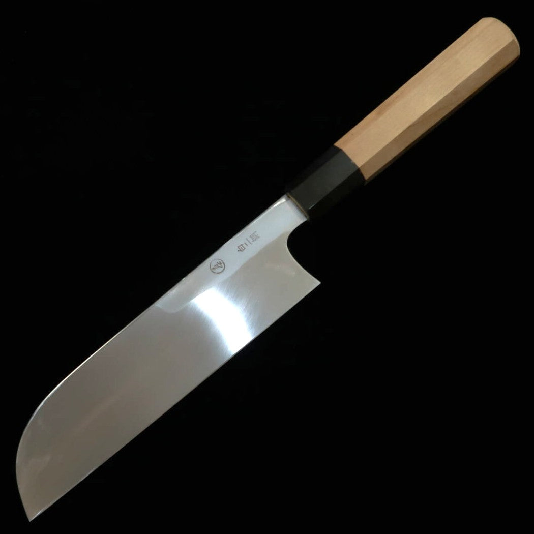 TADOKORO HAMONO Makoto-made mirror-finished Shirogami No. 2 sickle shaped Usuba and octagonal magnolia handle (195mm)
