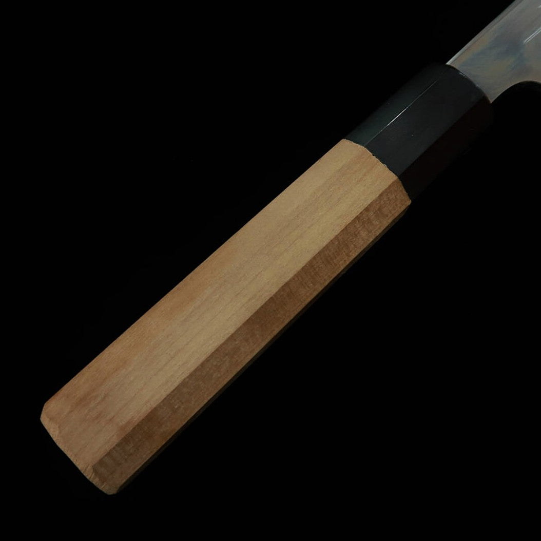 TADOKORO HAMONO Makoto-made mirror-finished Shirogami No. 2 sickle shaped Usuba and octagonal magnolia handle (195mm)